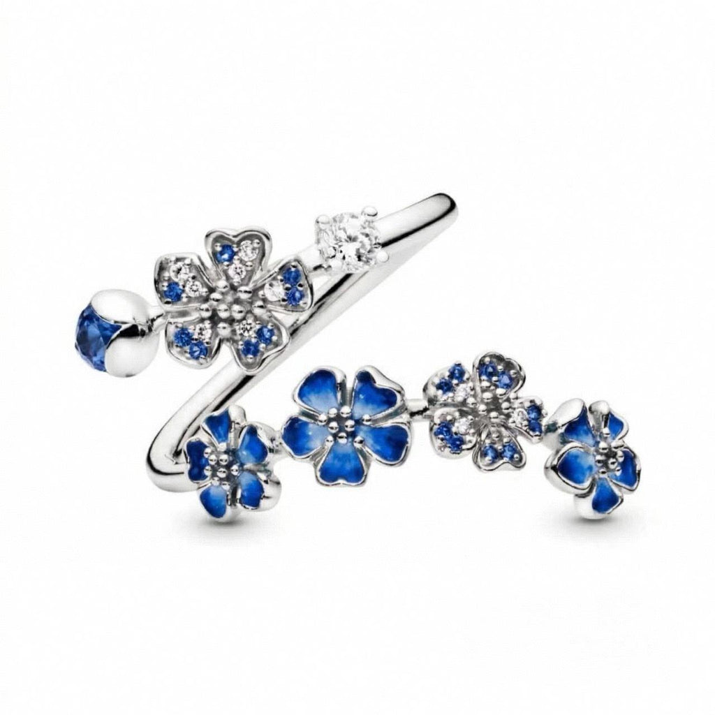 Blue Peach Blossom Ring | Alloy Open-Style Adjustable Ring for Women