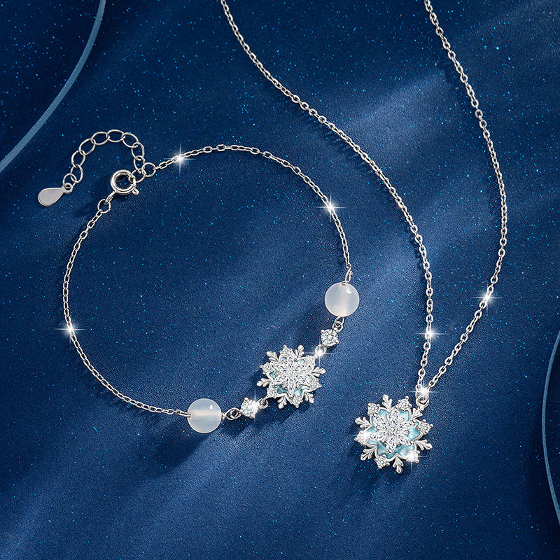 VANZECHY Ocean Collection Romantic Snowflake Bracelet & Necklace Set | S999 Fine Silver