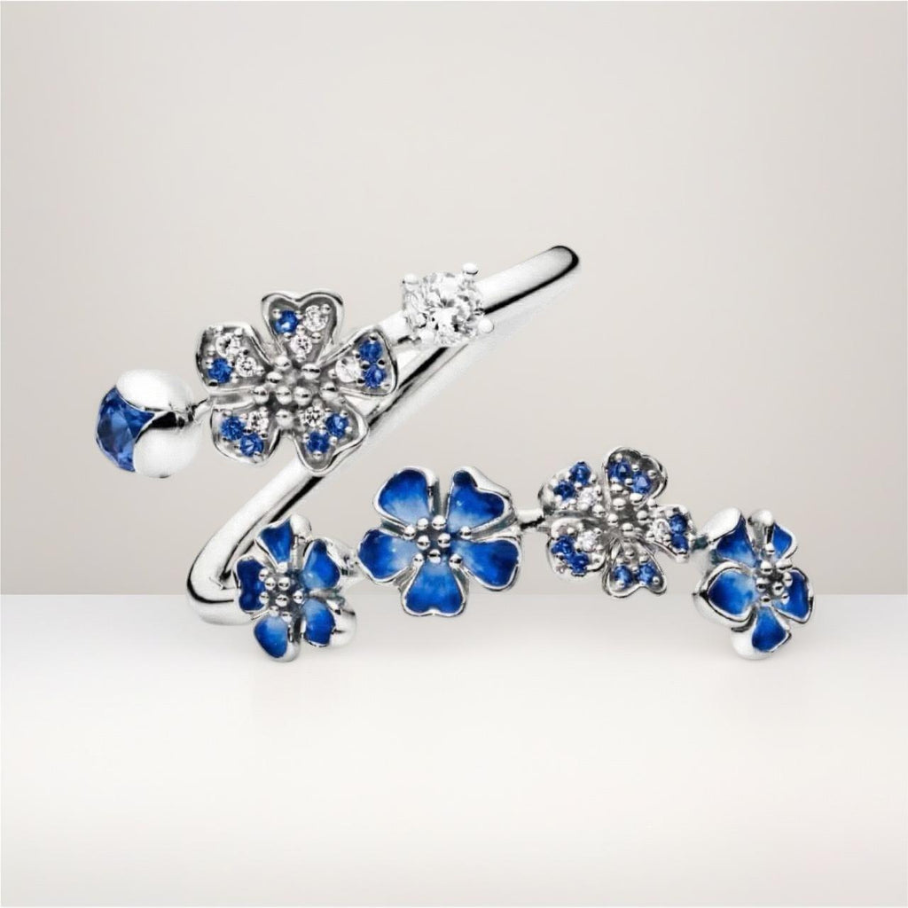 Blue Peach Blossom Ring | Alloy Open-Style Adjustable Ring for Women