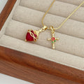 Heart Rose & Cross Pendant Necklace | Alloy Necklace for Women