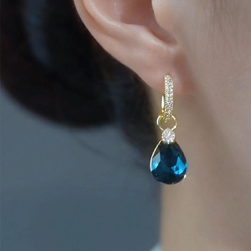 Blue Water Drop Crystal Earrings | Alloy Stud Earrings for Women