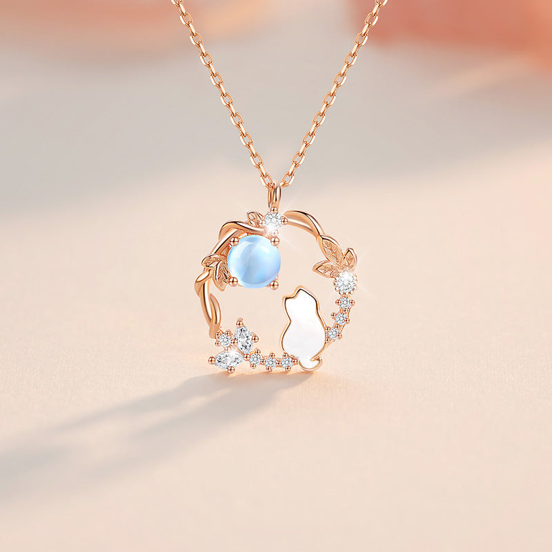 VANZECHY Pet Collection Luxury Moon Cat Pendant Necklace | S925 Silver
