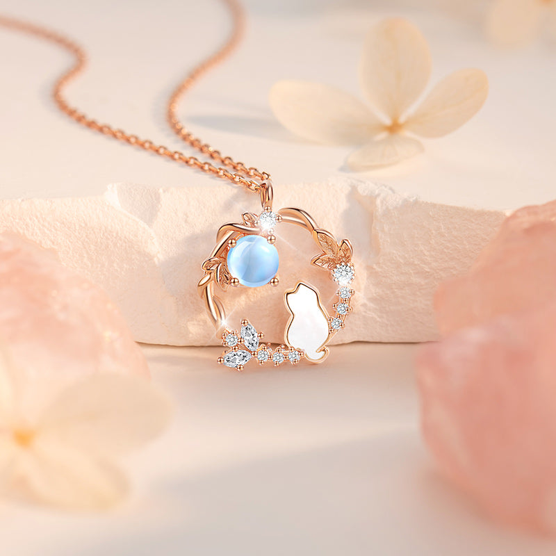 VANZECHY Pet Collection Luxury Moon Cat Pendant Necklace | S925 Silver