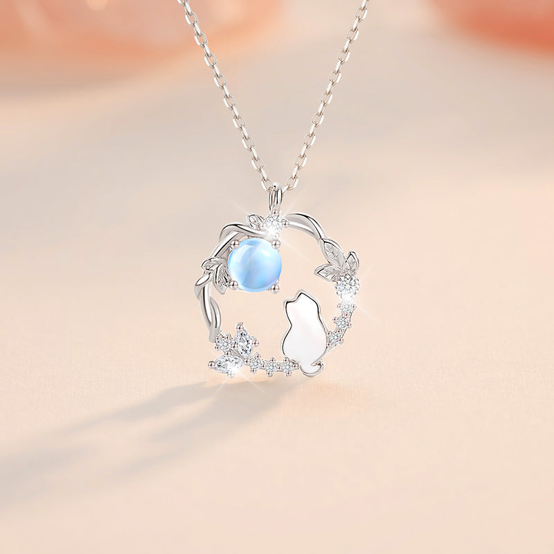 VANZECHY Pet Collection Luxury Moon Cat Pendant Necklace | S925 Silver