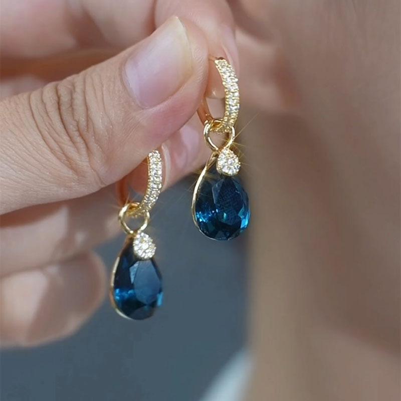 Blue Water Drop Crystal Earrings | Alloy Stud Earrings for Women