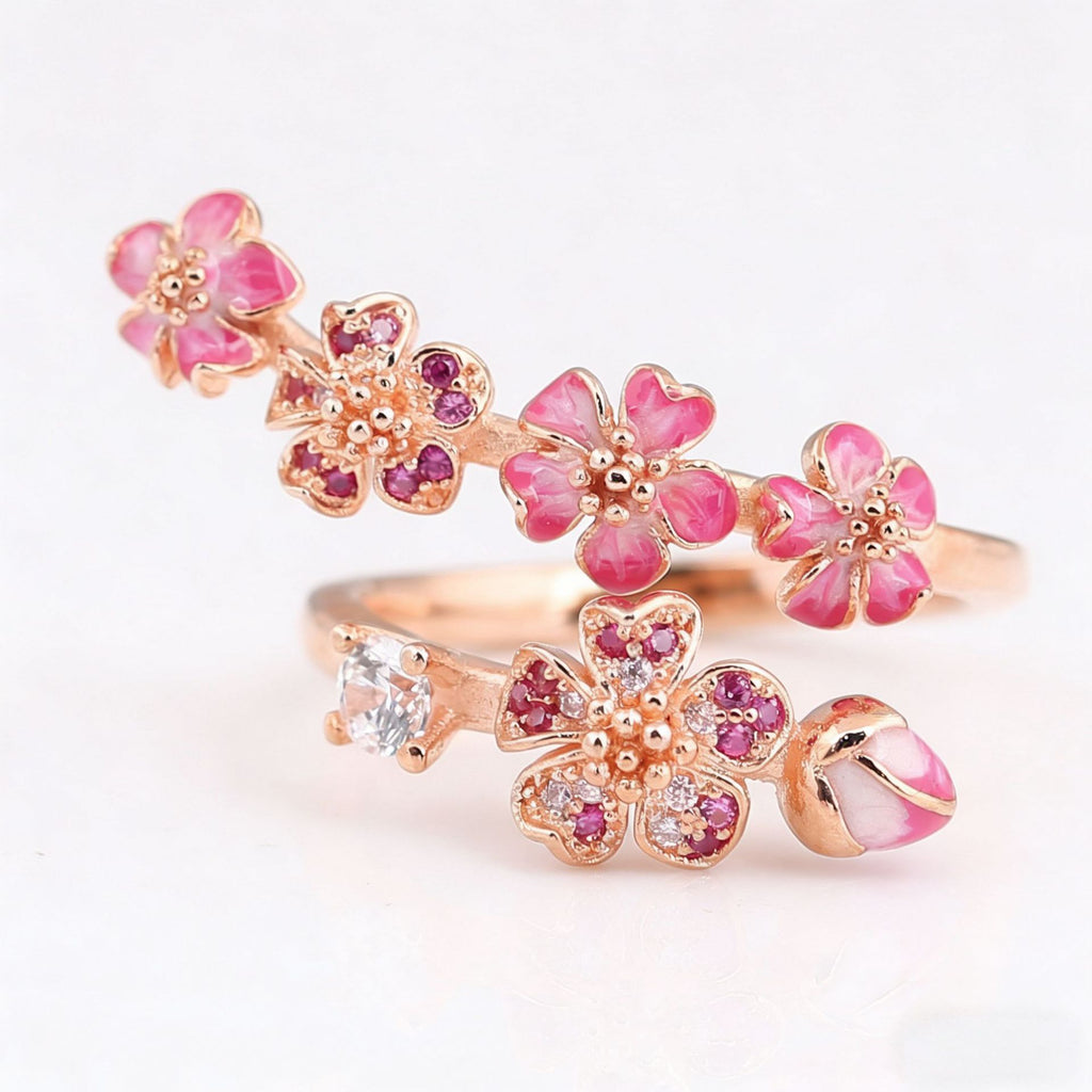 Rose Gold Peach Blossom Ring | Alloy Open-Style Ring for Women