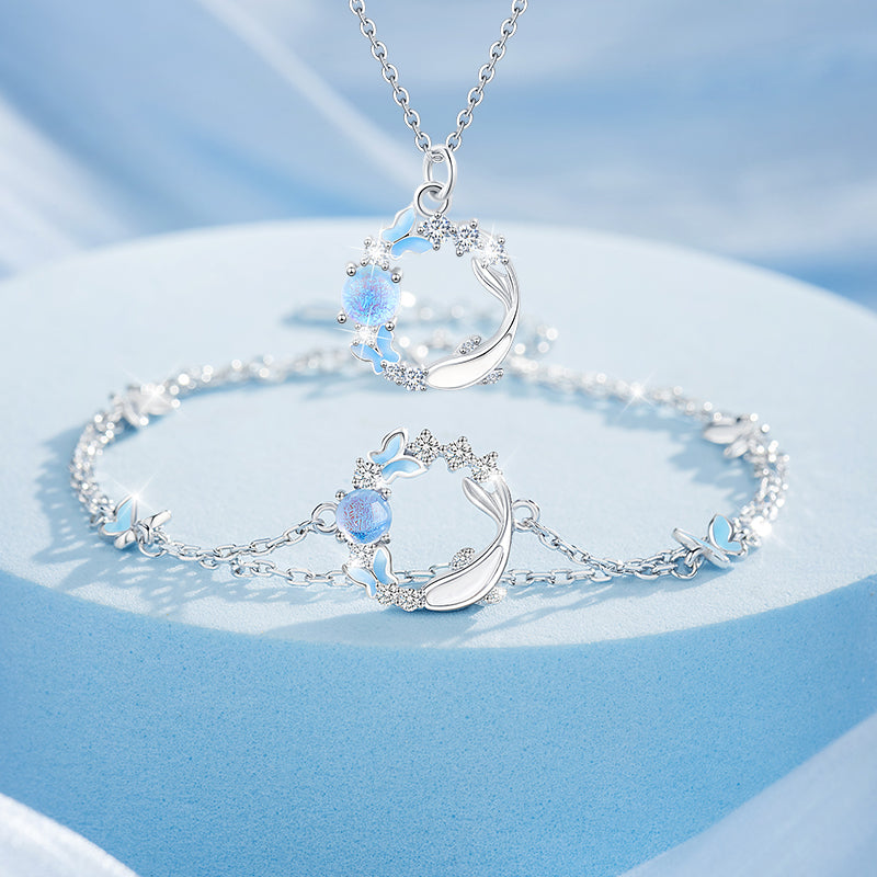 VANZECHY Starry Collection | S925 Silver Whale Swimming Women's Luxury Pendant Bracelet Set