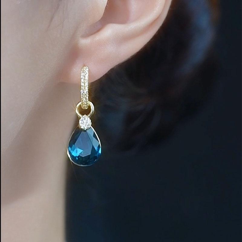 Blue Water Drop Crystal Earrings | Alloy Stud Earrings for Women