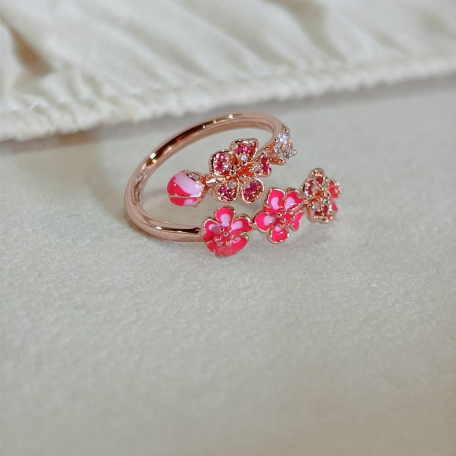 Rose Gold Peach Blossom Ring | Alloy Open-Style Ring for Women