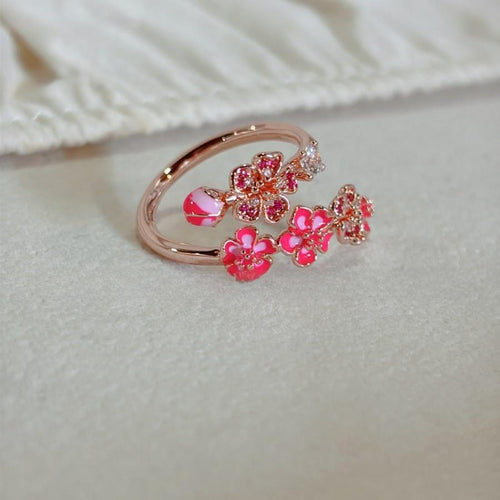 Rose Gold Peach Blossom Ring | Alloy Open-Style Ring for Women