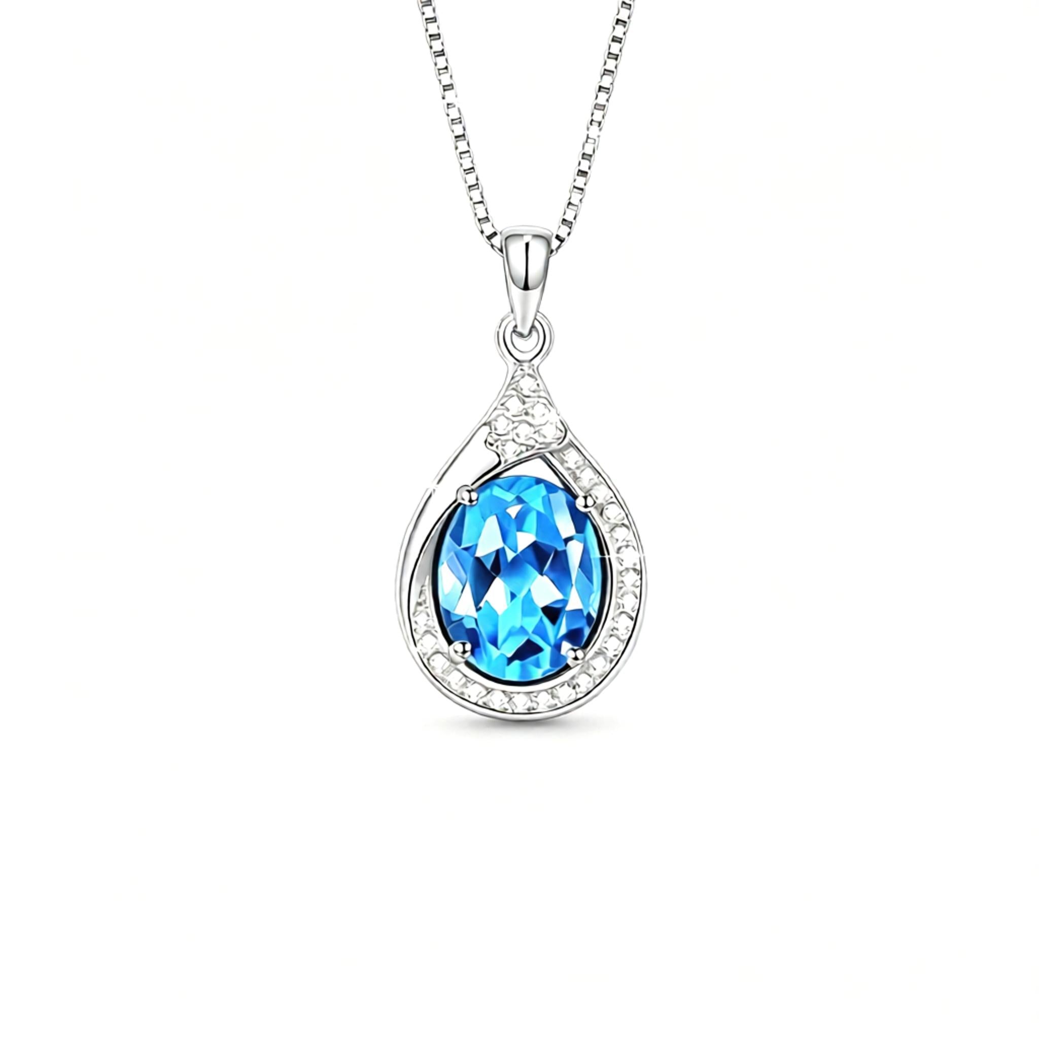 VANZECHY Ocean Collection Blue Zircon & Topaz Pendant Necklace | S925 Silver