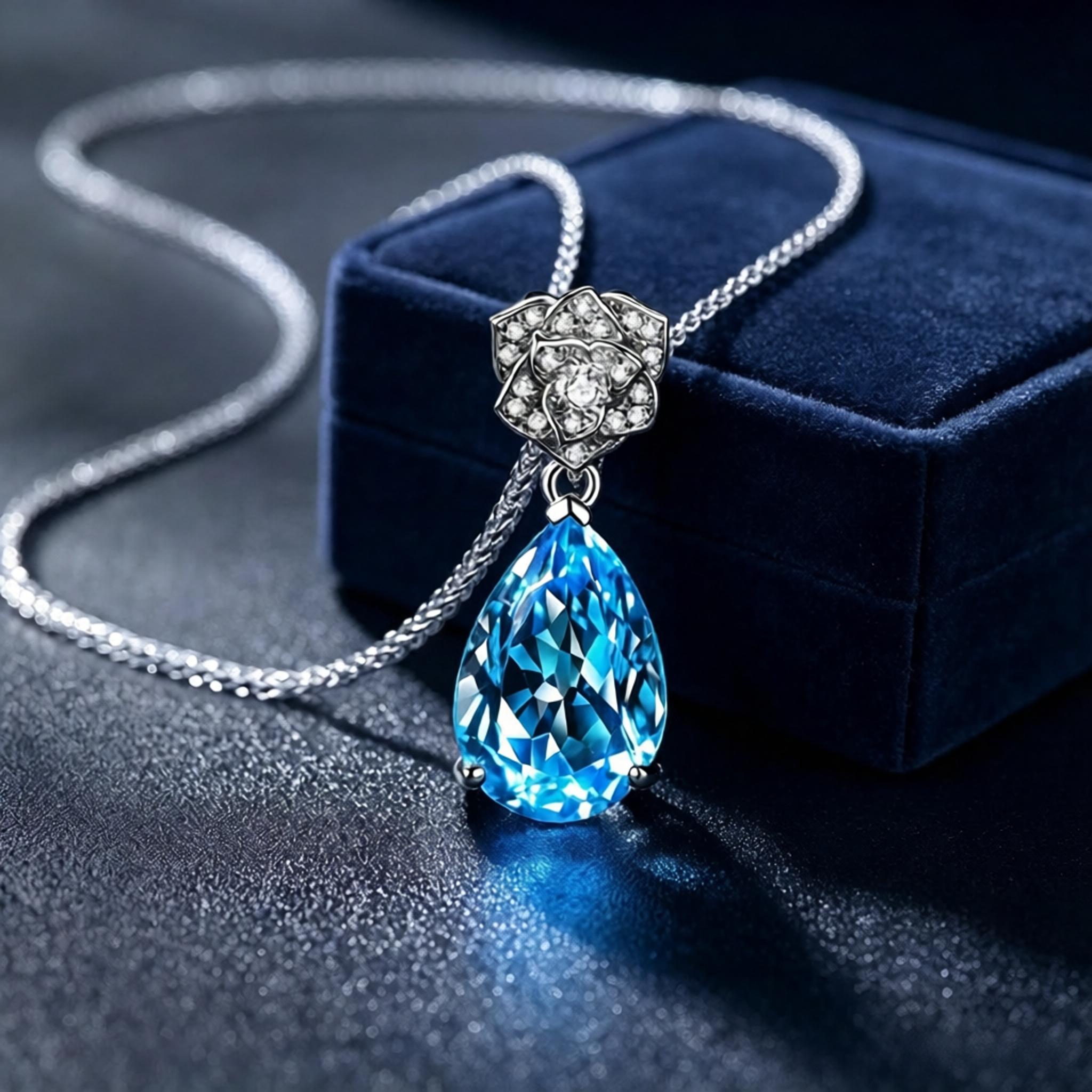 VANZECHY Ocean Collection Ocean Heart Pendant Necklace | S925 Silver | Blue Zircon & Amethyst
