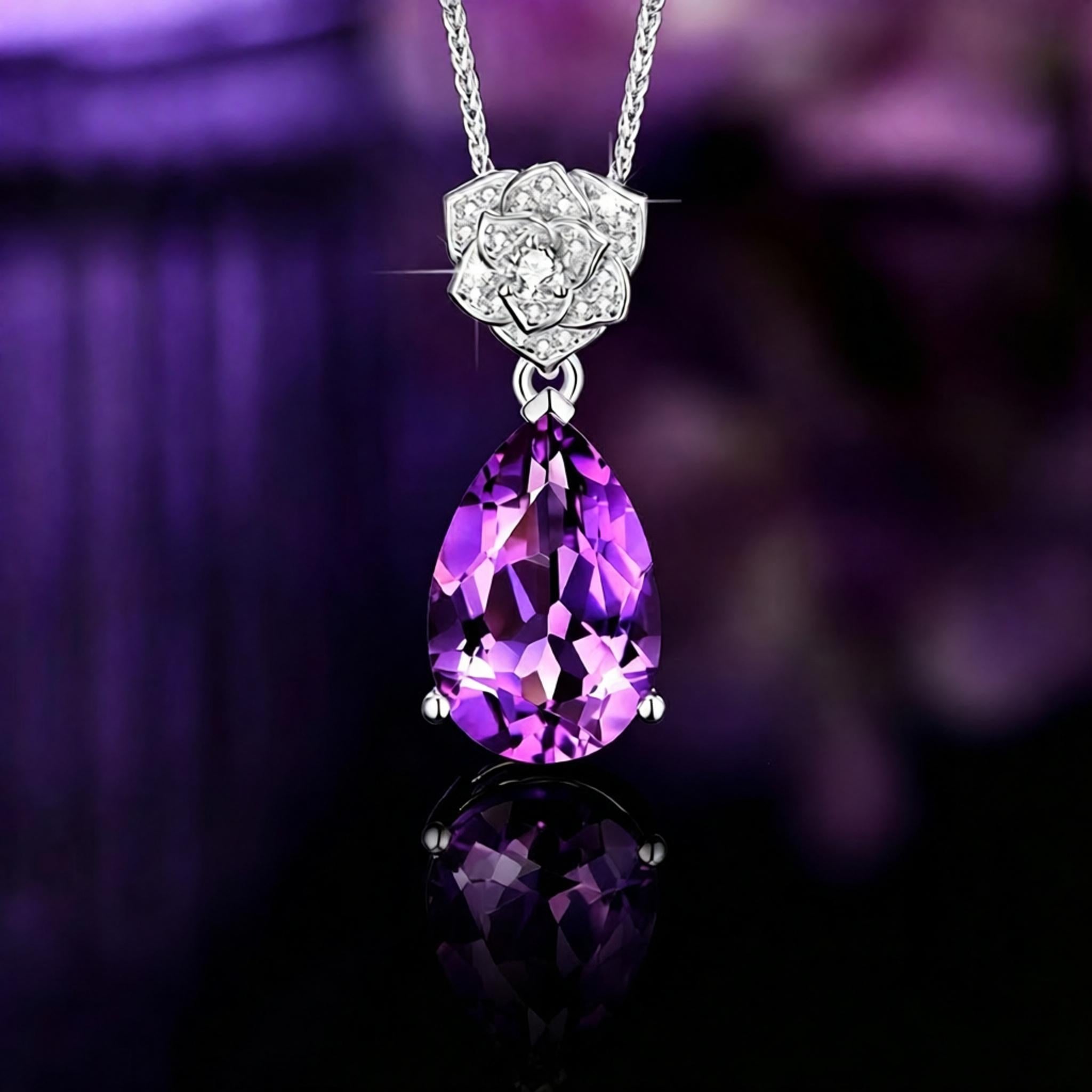 VANZECHY Ocean Collection Ocean Heart Pendant Necklace | S925 Silver | Blue Zircon & Amethyst