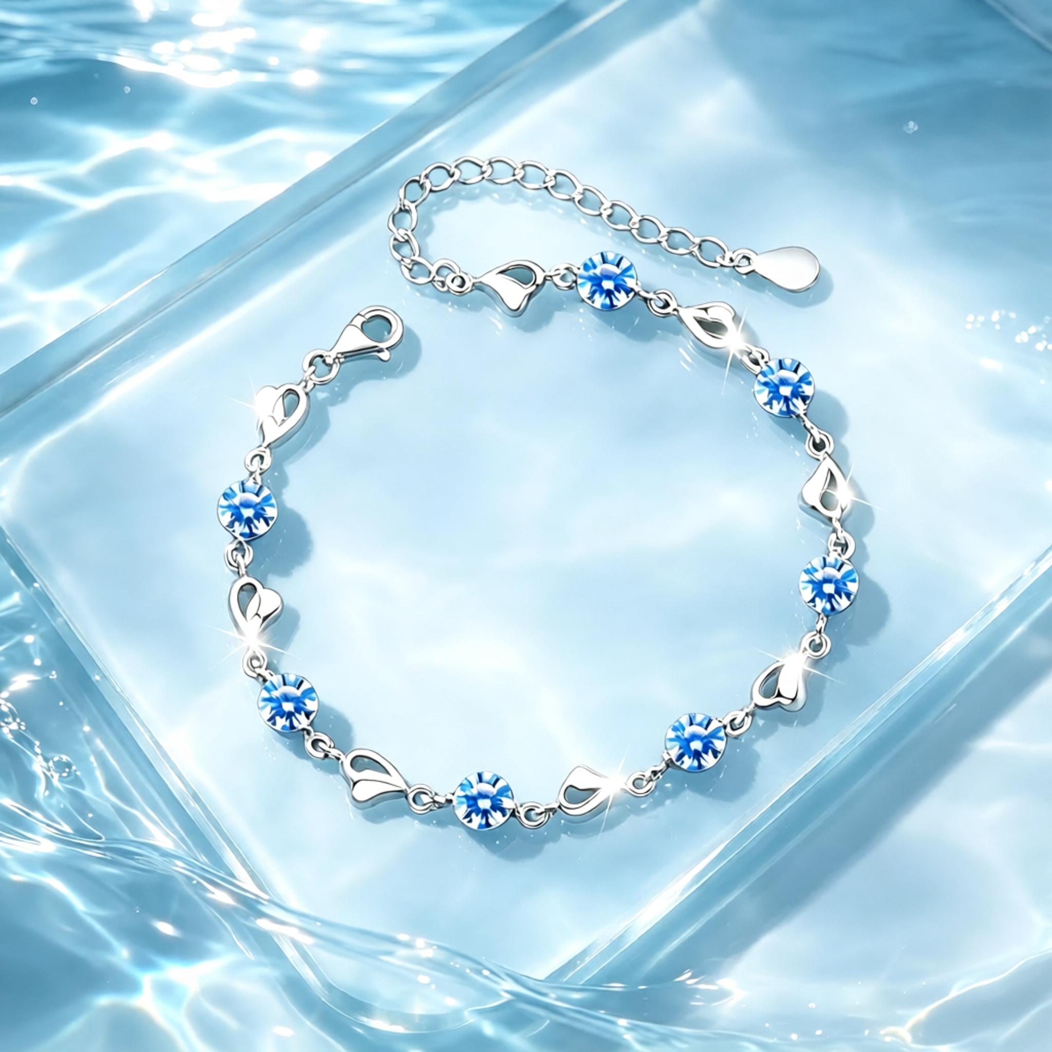 VANZECHY Ocean Collection Blue Ocean Heart Luxury Bracelet | S925 Silver