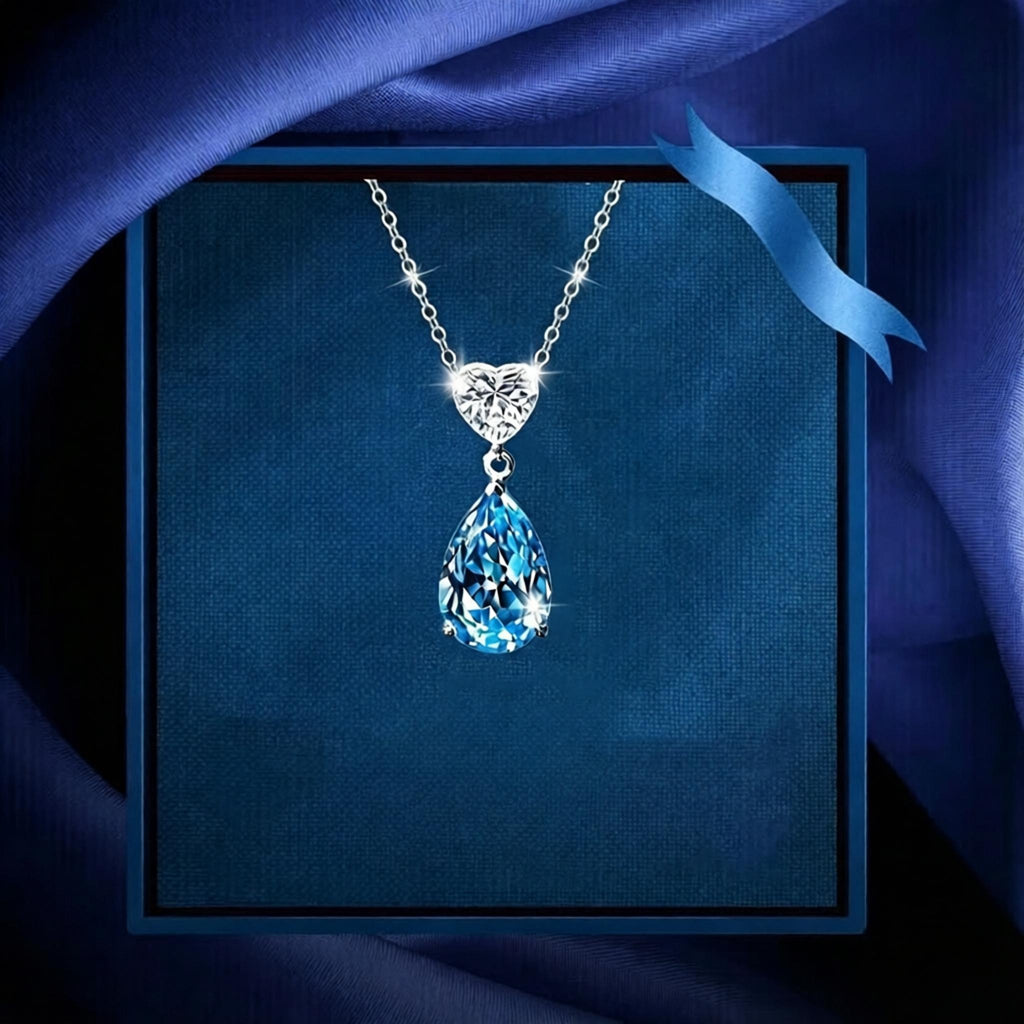 VANZECHY Ocean Collection Blue Zircon & Topaz Pendant Necklace | S925 Silver