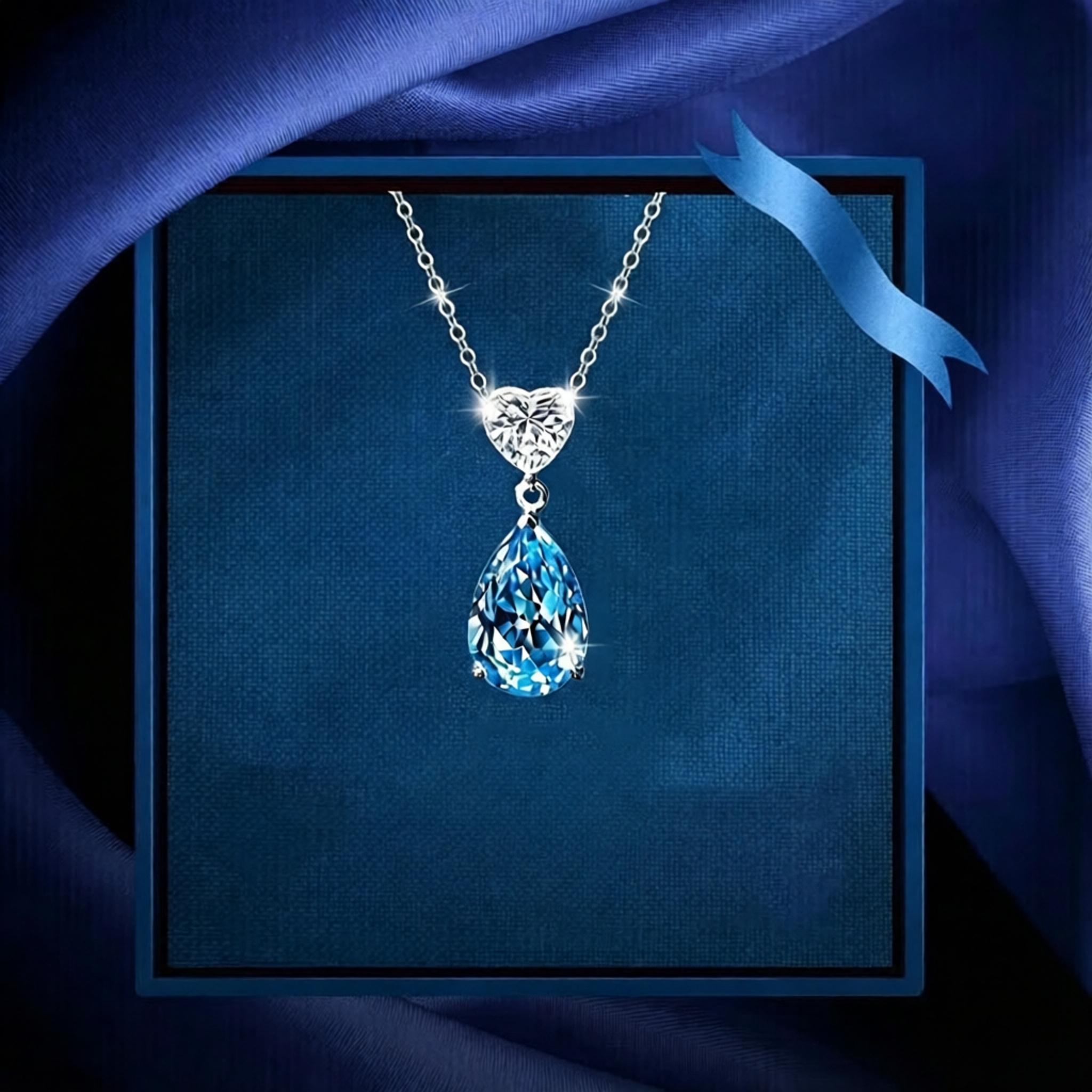 VANZECHY Ocean Collection Blue Zircon & Topaz Pendant Necklace | S925 Silver