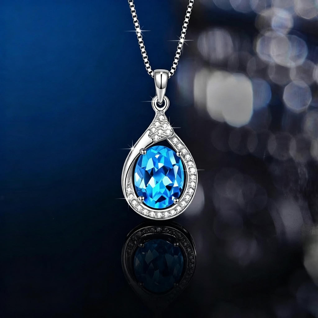 VANZECHY Ocean Collection Blue Zircon & Topaz Pendant Necklace | S925 Silver