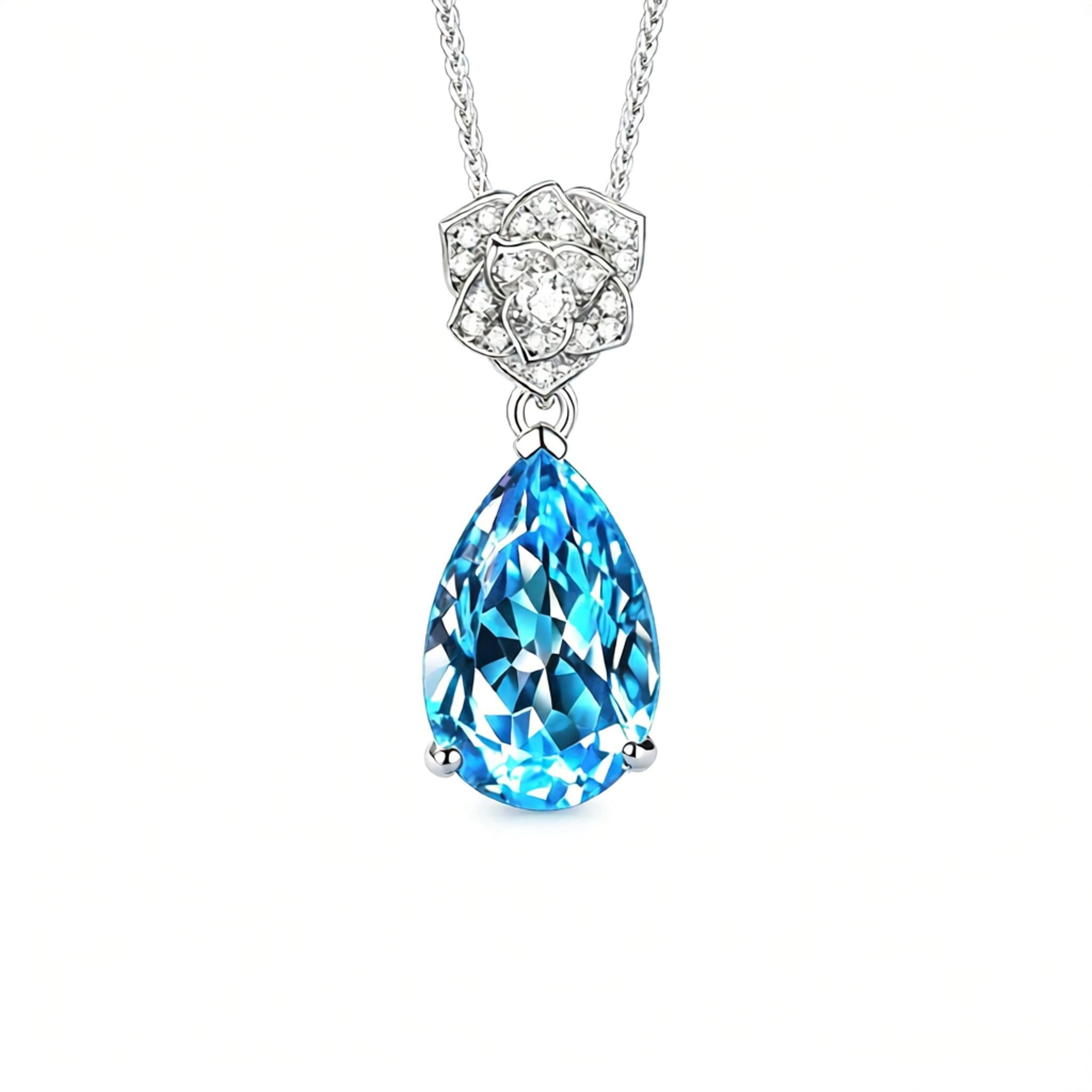 VANZECHY Ocean Collection Ocean Heart Pendant Necklace | S925 Silver | Blue Zircon & Amethyst