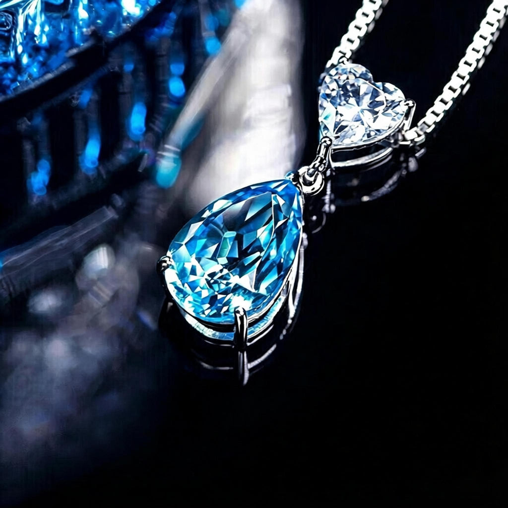 VANZECHY Ocean Collection Blue Zircon & Topaz Pendant Necklace | S925 Silver