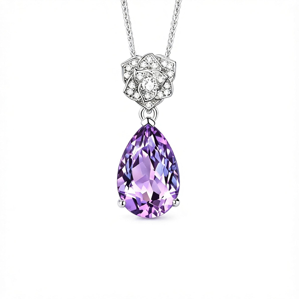 VANZECHY Ocean Collection Ocean Heart Pendant Necklace | S925 Silver | Blue Zircon & Amethyst