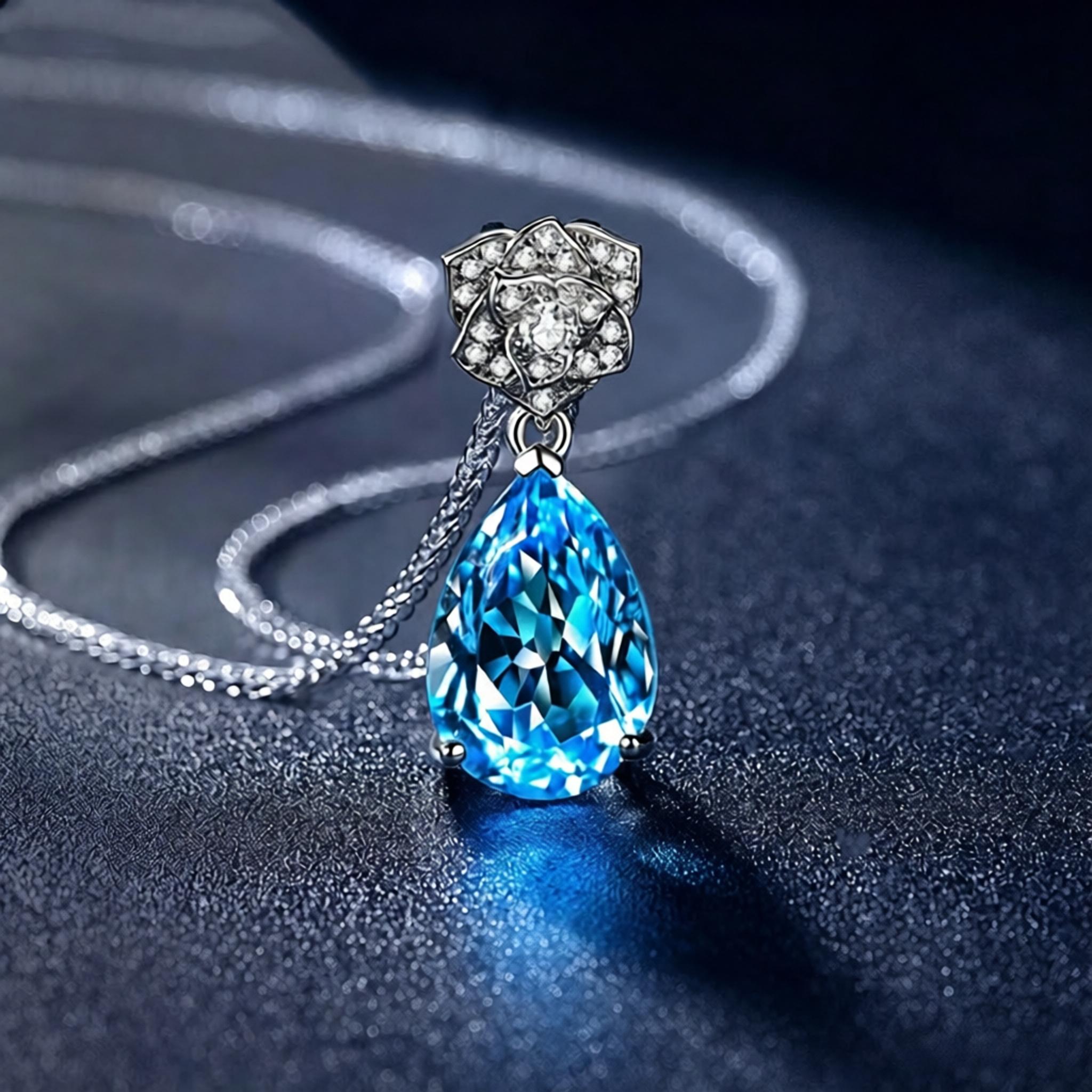 VANZECHY Ocean Collection Ocean Heart Pendant Necklace | S925 Silver | Blue Zircon & Amethyst