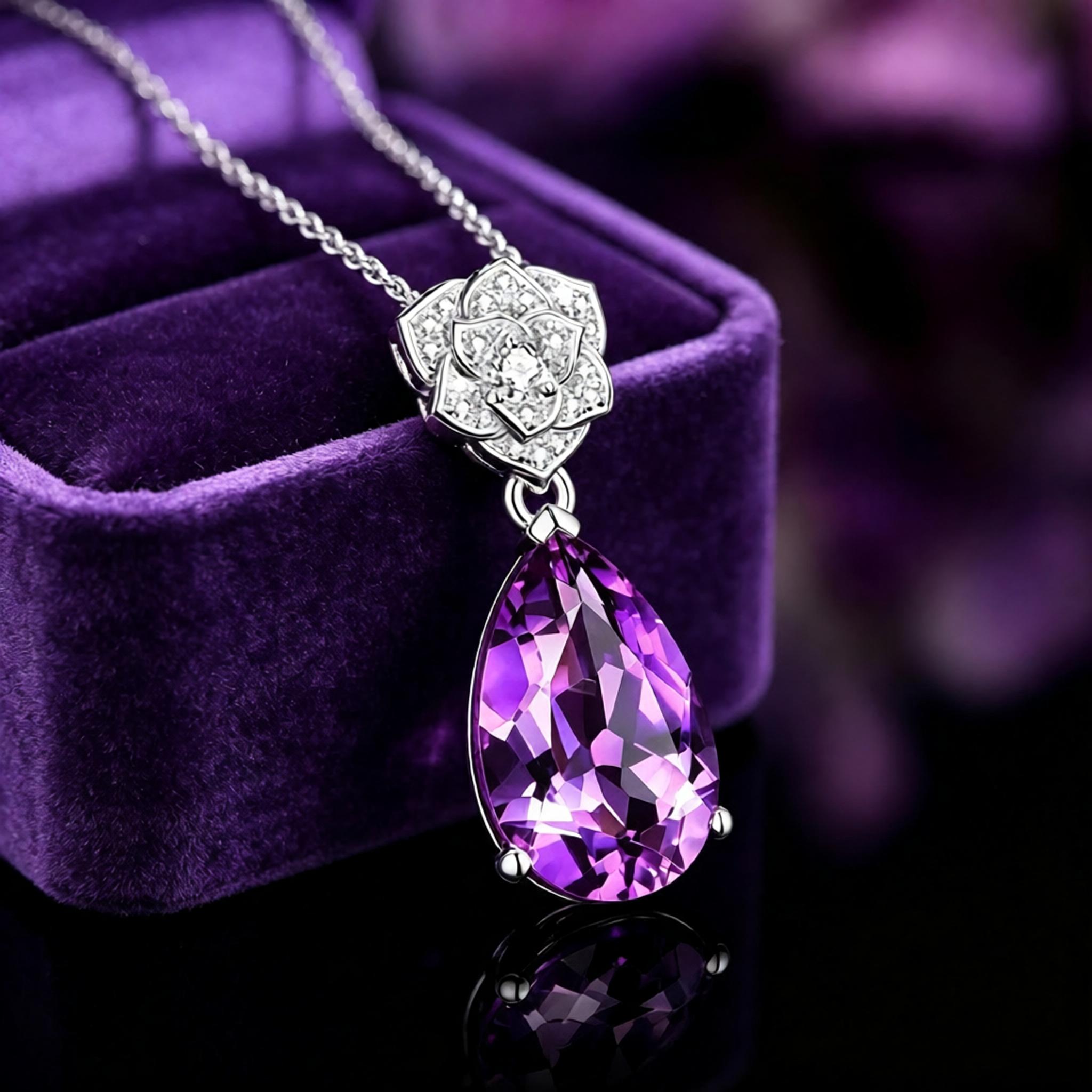 VANZECHY Ocean Collection Ocean Heart Pendant Necklace | S925 Silver | Blue Zircon & Amethyst