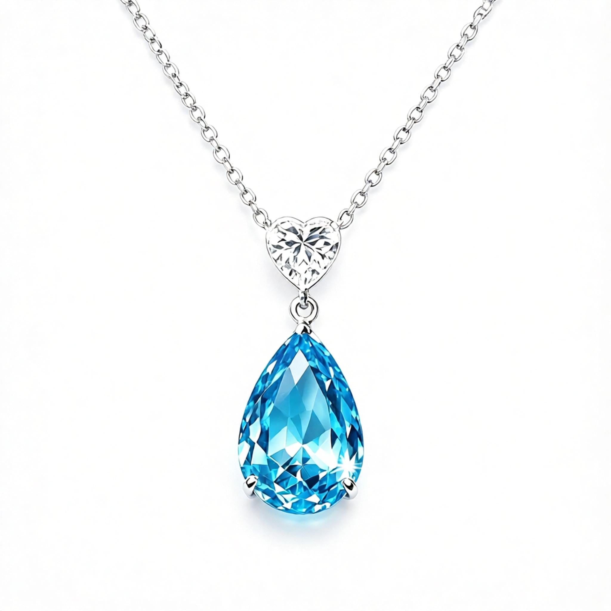 VANZECHY Ocean Collection Blue Zircon & Topaz Pendant Necklace | S925 Silver